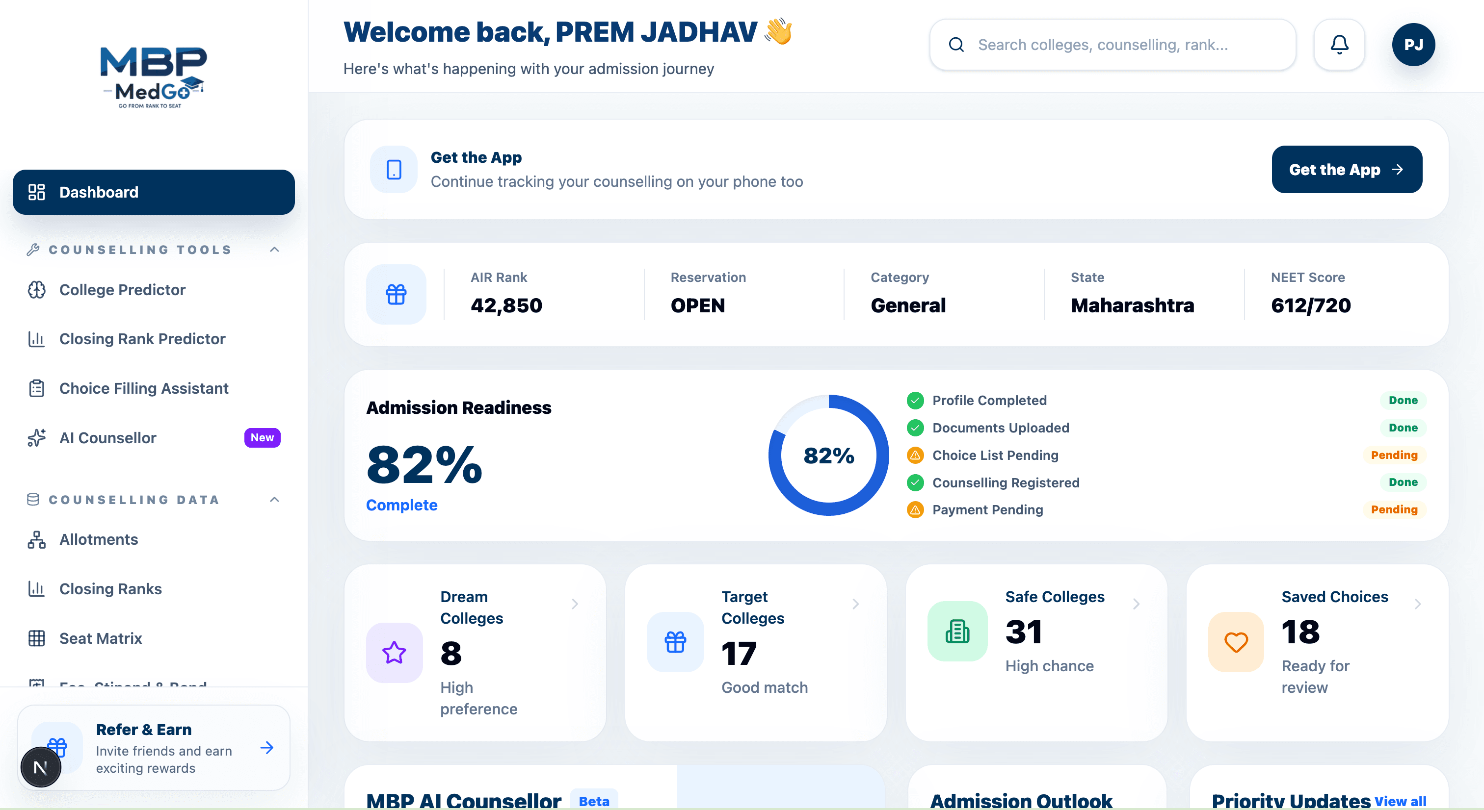 Student Dashboard screenshot